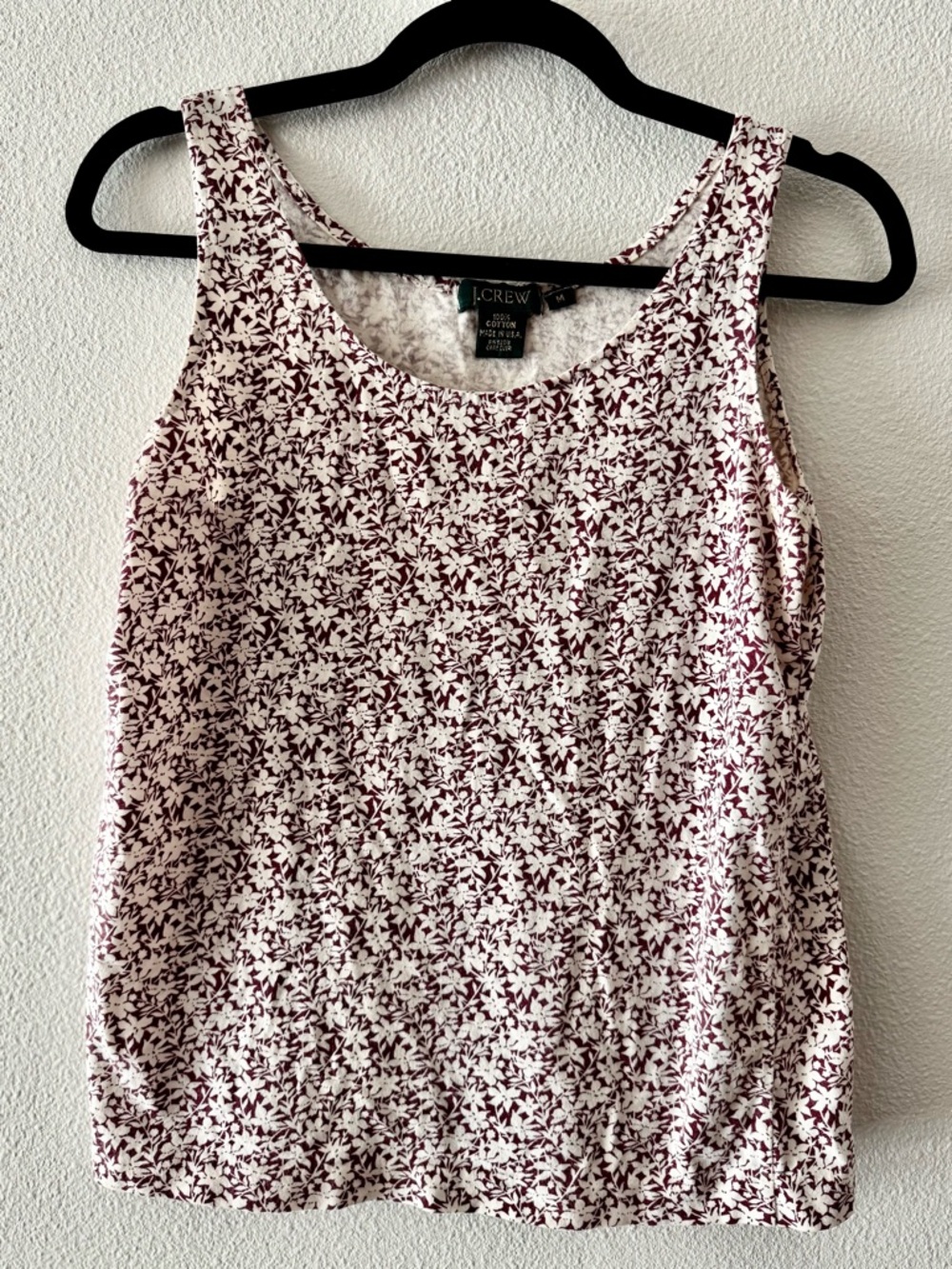 Vintage J Crew Floral Scoop Neck Tank Top in White and Burgundy 100% Cotton